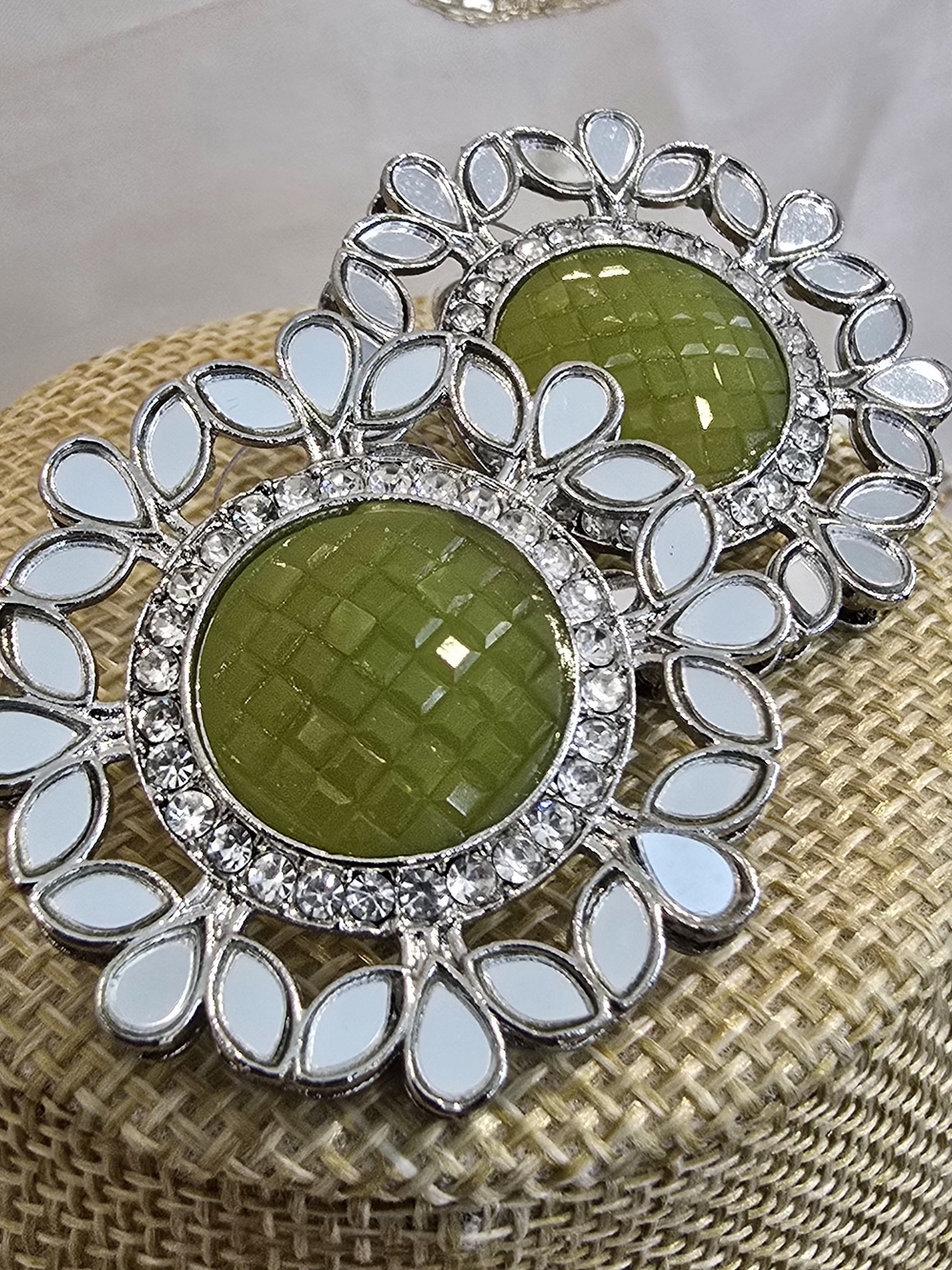 Elegant Green and White Floral Stud Earrings